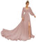 Robe de mariée à manches longues pour mariée en mousseline de soie Robe de bal en dentelle Boho Robes de mariée, rose poudré, 42