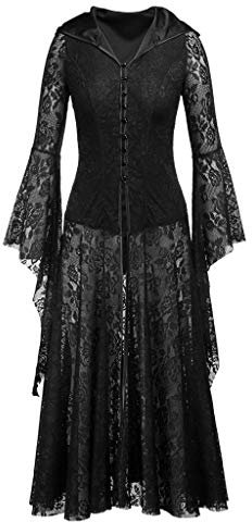 HOOUDO Women's Gothic Clothes Traditional Cosplay Irish Dress Plus Size Long Sleeve Halloween Costume Bellatrix Lestrange Carnival Cocktail Dresses Party Swing Clothing Adult Costume Black
