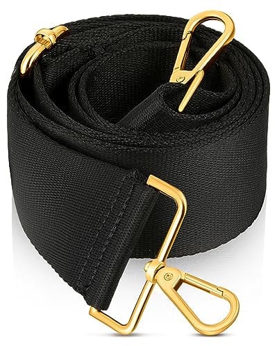 Handtaschen Schultergurt 3.8 cm Verstellbarer Taschengurt mit Gold Schiebeschnalle Einfarbige Taschengurt Universaler Taschenriemen Zubehö (Schwarz,1,5 Zoll)