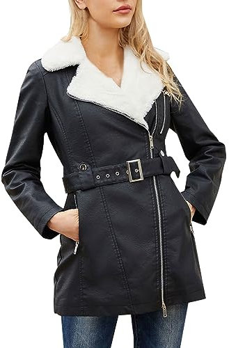 MGSFGlk Kunstlederjacke Damen Motorrad Jacke Cool Lederjacke Mode Herbstjacke Warm Lederimitat Jacke Beiläufig Kunstlederjacke Coole Trachtenjacke Winterjacke Lassig Jeansjacke Langarm Kurze Jacke