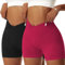Vertvie Damen Gym Shorts V Cross Stretch Push Up Yoga Shorts Booty Scrunch Fitness Hosen Kurz High Waist Nahtlos Workout Sportshorts Butt Lift Kurze Leggings Sommer (Schwarz/Rot, M)