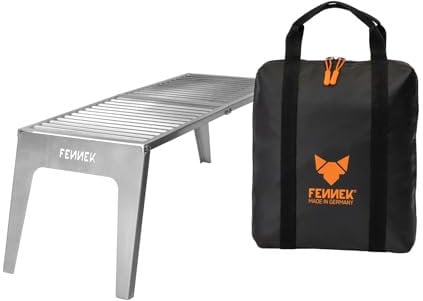 FENNEK Klappprost XL con bolsa | parrilla móvil para abrir | ejecución extra estable con gran superficie de parrilla de 56 x 24 cm | de acero inoxidable resistente a las temperaturas | fabricado en