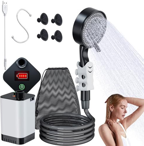 SoulBay Campingdusche Akku mit Pumpe, 12V Camping Dusche Outdoor Set mit 5200-mAH-Akku und Festem Design, Außenduschkopf für Reisedusche, Haustierreinigung, Autowaschen, Gartenbewässerung