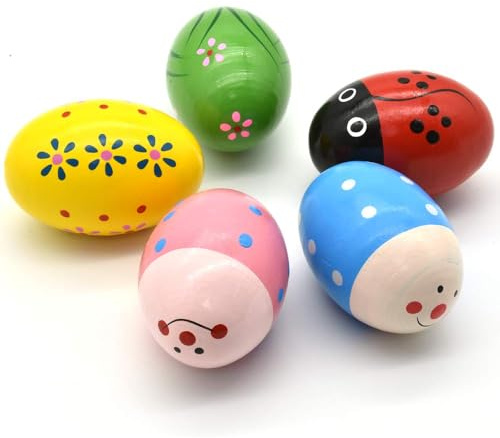 Rasseleier Musikinstrumente, 5 Stück Musical Egg Shaker, Ostereier aus Holz, Percussion Musical Easter, Eier Maracas Eier Shaker Set, Ostereier Musikspielzeug, Ostern Korb Füllstoffe, Ostern Geschenk