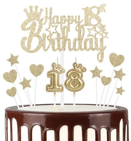 mciskin 18th Happy Birthday Candles Cake Toppers, Crown Number 18 Candle for Cake, Girls 18th Birthday Decoration, Cake Candle Cake Topper for Women Birthday Party Wedding Anniversary (Champagne Gold)