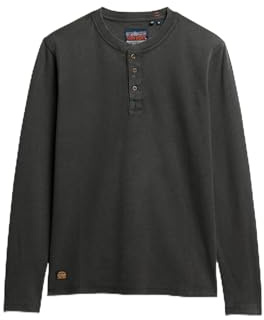 Superdry Herren Langärmeliges Oberteil mit Waffelmuster und halber Knopfleiste