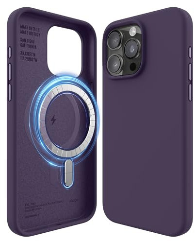 elago Cover Magnetica in Silicone Compatibile con iPhone 15 Pro Max Custodia, Compatibile con Accessori MagSafe, Magneti Integrati, Silicone Premium, Protezione [Struttura a 5 Strati] (Viola Scuro)