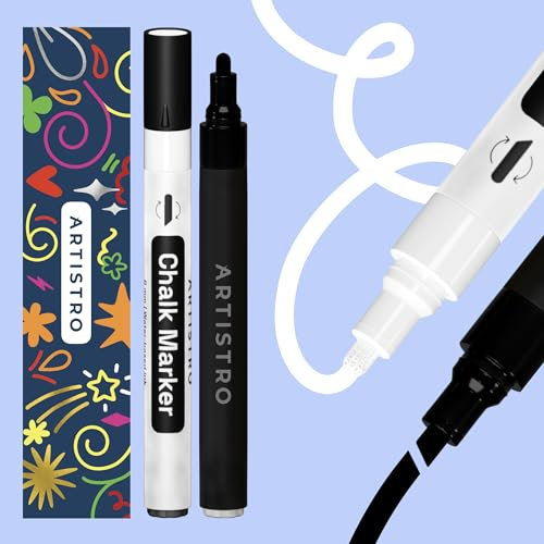Artistro Weiß & Schwarz Neon-Kreidemarker – radierbare Kreidestifte mit 3 mm wendbarer Spitze für Tafel, Kreidetafel, Autofenster, Glas – Flüssigkreide-Marker für Kinder und Erwachsene, Restaurants