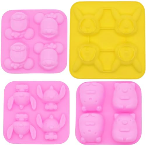 4Pcs 4 Cavity Cartoon Theme Silicone Cake Mould,Silicone Chocolate Mould,Candy Silicone Mould Include Pocket Wizard Koala Mouse Hamster Mould,DIY Handmade Tools for Theme Party Decoration