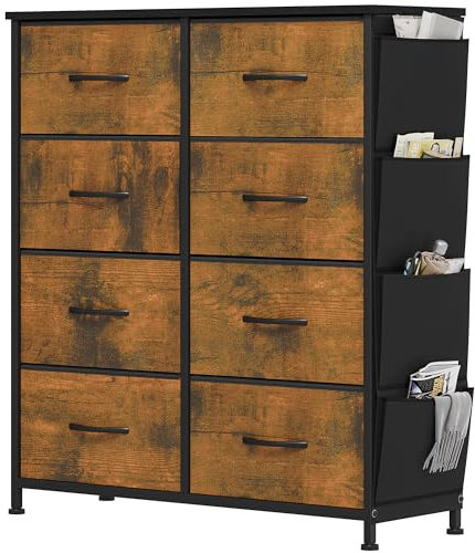 YITAHOME Kommode, 8 Stoffschubladen mit Griffen, Aufbewahrungsschrank, Schubladenschrank, Schrank, Metallgestell, stoffkommode für Schlafzimmer, für Wohnzimmer, Flur, Büro, Rotten Holzmaserung