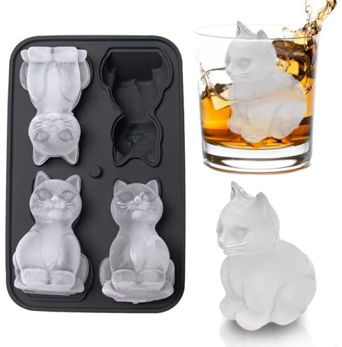 Admaison 3D-Eiswürfelform, Katzengeschenke, Eiswürfelform mit Trichter für Whiskey, Kaffee, Milch, Tee, Geschenke für Männer, lustige Silikon-Formen, Schwarz (CAT), zb-003