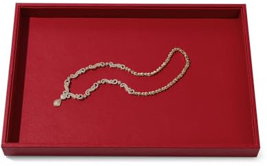 Papten PU Leather Jewelry Flat Tray Showcase Stackable Jewellery Display Organiser Tray for Ring Earring Necklace Pendants Bracelet Sunglasses Watch(Red)