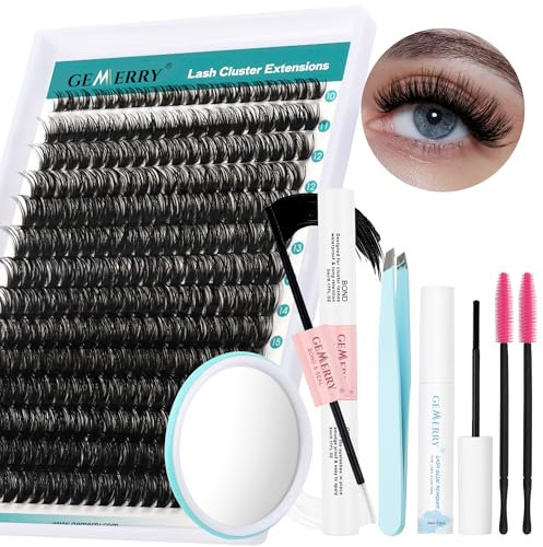 GEMERRY Ciglia Finte Ciuffetti Kit 60D Ciuffi Ciglia 0.07mm D Curl 10-18mm con Bond and Seal Pinzette Rimuovi Colla Ciglia a Grappolo Extension Ciglia kit (60D-0.07D-10-18mm-Set)