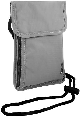 Pochette tour de cou unisexe avec protection RFID étanche pour passeport pour homme, femme, enfant, garçon et fille, sécurité maximale pour smartphone et documents de voyage, gris, Voyages d'affaires