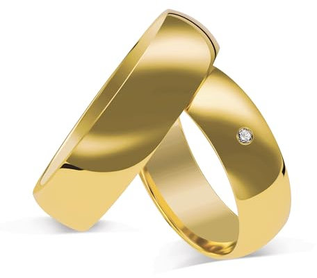 mosa & co. - Trauringe Gold 585 mit 6 mm Breite mit Diamant im Paarpreis für Sie und Ihn inkl. Gravur - Modell Classic Diamond - Echtgold 14k Eheringe Hochzeitsringe Verlobungsringe Partnerringe