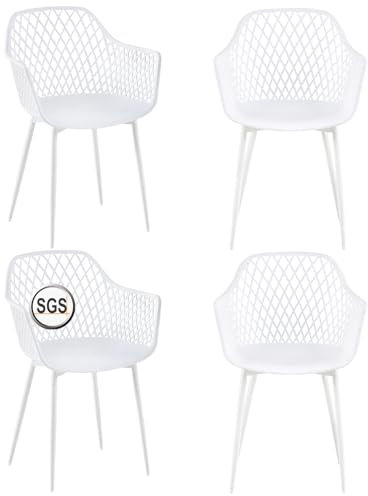 buybyroom Gartenstuhl 4er Set, Outdoor Stuhl mit Armlehne, Armlehnensessel Loungesessel Lehnstühle, Gartenstühle 120 kg belastbar, Weiß