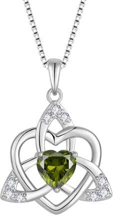 FJ Herz Keltischer Knoten Kette Damen 925 Sterling Silber Peridot Halskette August Geburtsstein Anhänger Geschenke für Frauen Mutter Freundin Mama