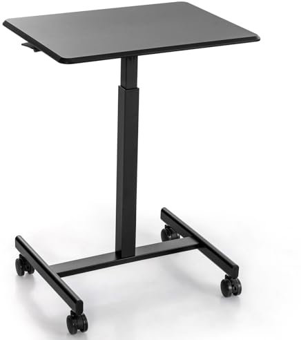 LIFEZEAL Tavolino a Forma di C, Altezza Regolabile, Scrivania con 4 Ruote Porta Laptop, Standing Desk, Tavolino da Divano, Letto, Serviletto, per Soggiorno, Ufficio, Max 80kg, 65x48x74-108cm, Nero