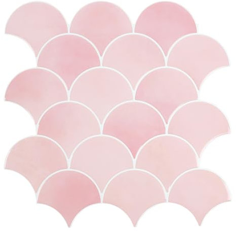 Upgrade Dickere 3d Fliesenaufkleber für Bad Küche, Rosa Selbstklebend Klebefliesen Fischschupper Fliesen Wandfliesen (10 Stück)
