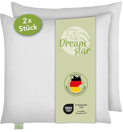 DREAMSTAR Eco 2er Set Kopfkissen mit Eco Faserfüllung | waschbar 40 Grad | Allergiker geeignet | 100% Mikrofaser | Öko-Tex Zertifiziert | 50 x 50 cm