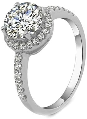 Skcess 9 Karat Weißgold Damenring Weiß Moissanit Runden, Ring mit 1,5 ct Rundem Moissanit Ringe Frauen Größe 49 (15.6)
