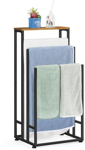 smusei Portasciugamani in piedi, 3 livelli con ripiano in legno, porta asciugamani in acciaio inox, per soggiorno, bagno, 40 x 30 x 82 cm, marrone vintage