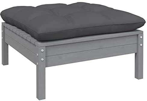 ShGaxin Repose-pieds de jardin en bois massif pin gris coussin anthracite, tabouret de terrasse, tabouret de jardin, repose-pieds canapé, tabourets bas, tabouret repose-pieds
