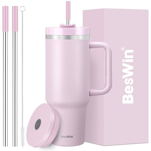 40 oz Tumbler with Handle and Straw, 2 Lids (2 in 1 & Leakproof Lid) - Vacuum Insulated Stainless Steel Double Wall Water Bottle Travel Coffee Mug - Holiday Gifts for Women Men - Lavender