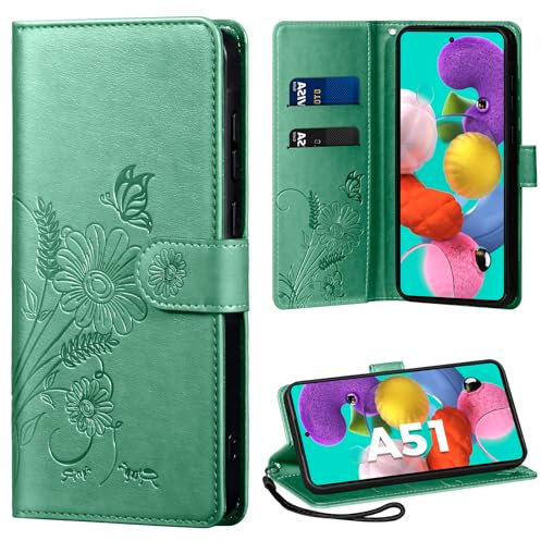 Handyhülle für Samsung Galaxy A51 Hülle, Schutzhülle für Galaxy A51 PU Lederhülle Tasche Flip Case Kartensteckplätzen Klapphülle Kompatibel mit Samsung A51 Hülle, Grün