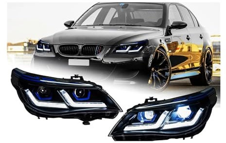 Scheinwerfer kompatibel for BMW E60 LED-Scheinwerfer 2003–2010, Scheinwerfer 523I 530I 520I, DRL, Blinker, Fernlicht, Angel Eye-Projektorobjektiv(Style a)
