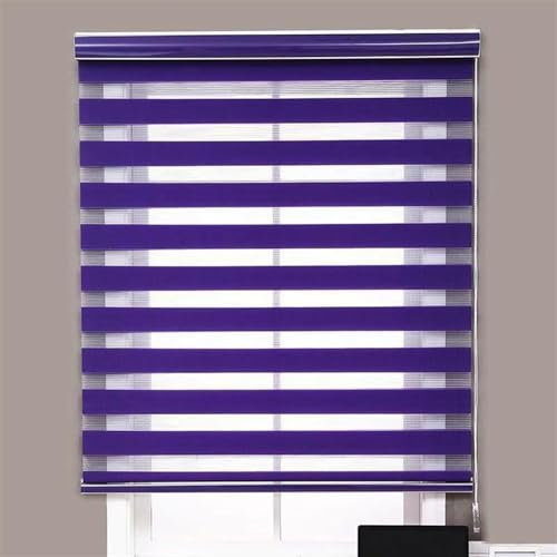 Cordless Dual Layer Day and Night Roller Window Blinds for Home and Office Purple 140x150cm