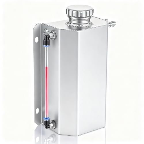 WODHMIEY 1L/2L Coolant Reservoir Tank Universal Radiator Coolant Overflow Expansion Tank Polished Aluminum Engine Coolant Recovery Kit with Magnetic Drain Plug and Level Hose for Car (Silver 2L)