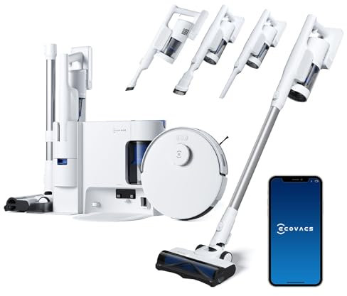 ECOVACS Aspirateur Robot DEEBOT N20 Combo, Robot Aspirateur Laveur 10000Pa avec Aspirateur à Main, Vidange Automatique poussière Double, Nettoyage Autonome de 45 Jours, Nettoyage Vibrant, Blanc