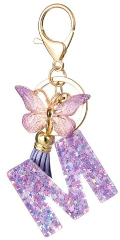DLPRK Porte-clés Lettre Initiale Nom [porte clef lettre, porte clé initiale, bijou de sac, porte clé pompon] (Lila)