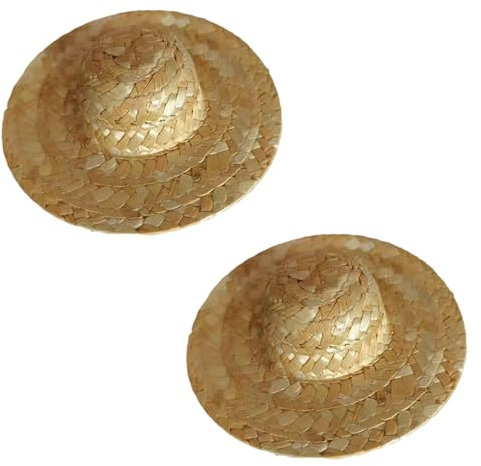 Mini sombrero de paja 2pcs 2x1 pulgadas de ancho de ancho Mini sombreros de mini sombreros de paja realista para artesanías, botellas de vino, decoraciones, joyas/accesorios de muñecas