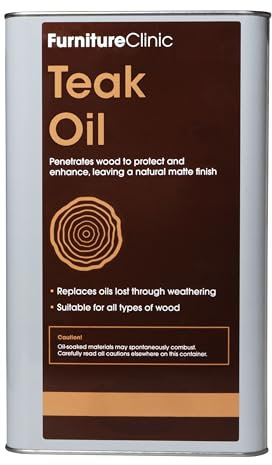 Furniture Clinic Teak Oil for Wood 5L - Restore & Prevent Drying of Indoor & Outdoor Wooden Garden Furniture - Quick Drying Restorer & Protector Treatment, Natural Matt Finish