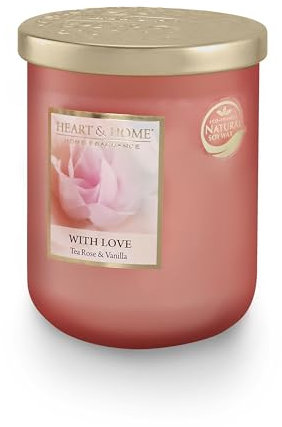 HEART & HOME - Vela perfumada a base de cera natural de soja para el hogar – Tarro grande con amor – Duración de combustión 75 h – Regalo, decoración y perfume para el hogar – Tarro de cristal