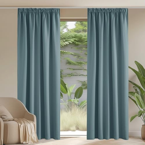 PONY DANCE 2er Set Blickdichte Gardinen mit Kräuselband für Schiene H 245 x B 140 cm Arktisches Blau, Wohnzimmer Vorhang Verdunkelung Thermogardinen Hitzeschutz Thermal Curtains