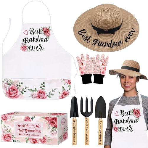 Gartenwerkzeug Set 6-teilig, Gartenwerkzeuge-Set, Gartengeräte Set für Frauen, Gartenwerkzeuge mit rutschfeste Handschuhe und wasserdichte Schürze, Garten Rasen Graben Gartenbau Set