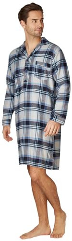 Haigman Chemise de nuit pour homme 100 % coton brossé à manches longues, Gris/bleu à carreaux, L