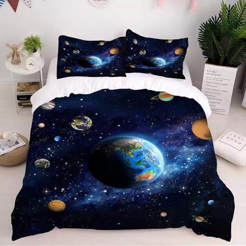 Fadaing Planeten des Weltraumuniversums Bettwäsche 135x200 gruselige 3D Cartoon Bettwäsche-Set Planeten Bettbezug Set KinderBettwäsche Jugendliche