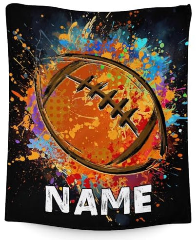 GiftRomance Individuelle Rugby Decke mit Namen – 127x102 cm Weiche Flanelldecke für Jungen, Kinder & Teenager – Flauschige Sportdecke für Sofa & Bett Rugby Liebhaber​