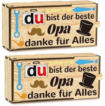Belillpipi Beste Opa Geschenk Schokoriegel Geschenkbox für Duplo, 2er Set Holz Geschenkbox für Schokoladenriegel Schokolade Aufbewahrungsbox, Personalisiertes Geschenk für Opa