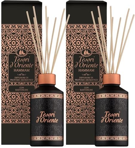 Tesori d'Oriente Hammam Raumduft mit Stäbchen 2x200ml – Orientalische Duftstäbchen für Zuhause – Raumduft Set fürs Bad & Wohnzimmer – Tesori Raumduft