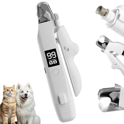 2 in 1 Wiederaufladbarer Krallenschere mit Led Licht für Hunde und Katzen | krallenschleifer für Hunde mit Bildschirm, Nagelschere Trimmer Nagelfeile für Verschiedene Körpertypen Haustier