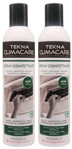 Spray Disinfettante per Climatizzatori, Attivo su Batteri, Funghi, Legionella, Adatto Anche per Sistemi di Condizionamento Dell'Aria, con Azione Deodorante, Formato da 400ml (2 Unità)