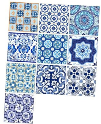 Mipcase 10 Pezzi Adesivi per Piastrelle Adesivi Murali Decorativi Impermeabili per Cucina e Bagno Antiscivolo e Facili da Applicare Stile Porcellana Resistente