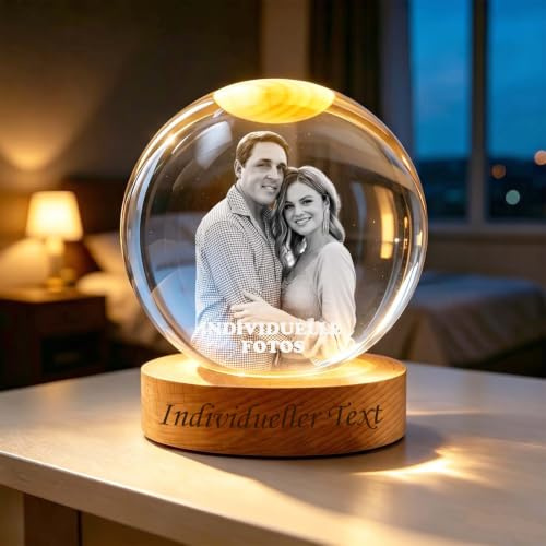 Personalisierte 3D-Fotokristallkugel mit Fototext, weihnachtliche individuelle Schneeflockenkugel, passendes Geschenk für werdende Eltern, Familie, Männer, Frauen (Paar Foto Kristallkugel)