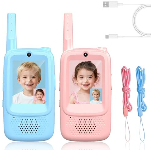 Video Walkie Talkie Kinder Aufladbar 2er Set, Walkie-Talkie-Spielzeug, Geschenke mit Sprachwechsler für Jungen und Mädchen im Alter von 3 4 5 6 7 8 9 Jahren