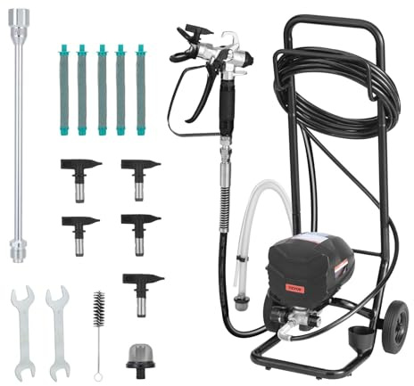 VEVOR Spruzzatore di Vernice Airless con Supporto 640 W 3000 PSI, Sistema di Spruzzatura della Vernice con Spazzola di Pulizia, Asta di Prolunga e Ugelli, Spruzzatore per Verniciatura Uso Domestico